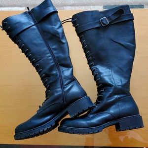 Torrid Black Lace up Combat Knee High Boots- Wide Calf Size 11